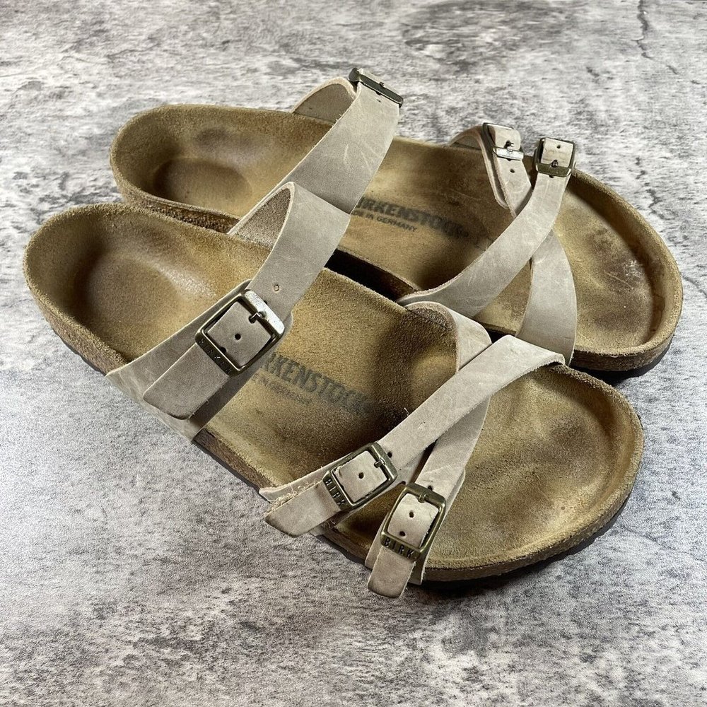 Birkenstock Women's Franca Oiled Leather Slide Sandal Size 42 Tobacco Brown